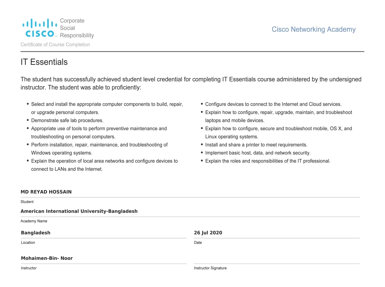 Image of Introduction to IT Essentials Certificate | Cisco