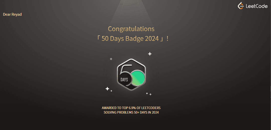 Image of 50 Days Badge 2024 | LeetCode