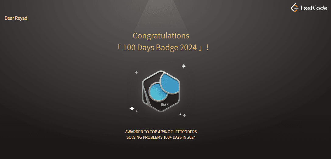 Image of 100 Days Badge 2024 | LeetCode